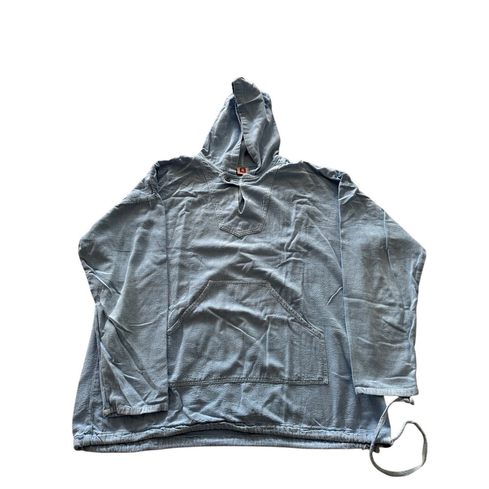 Tilley 100% Cotton Baja Hoodie Light Blue Pullover Kangaroo Pocket Men's Large